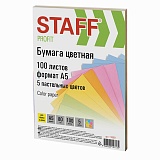 Бумага цветная STAFF "Profit", А5, 80 г/м2, 100 л. (5цв. х 20 л.), цветная пастель